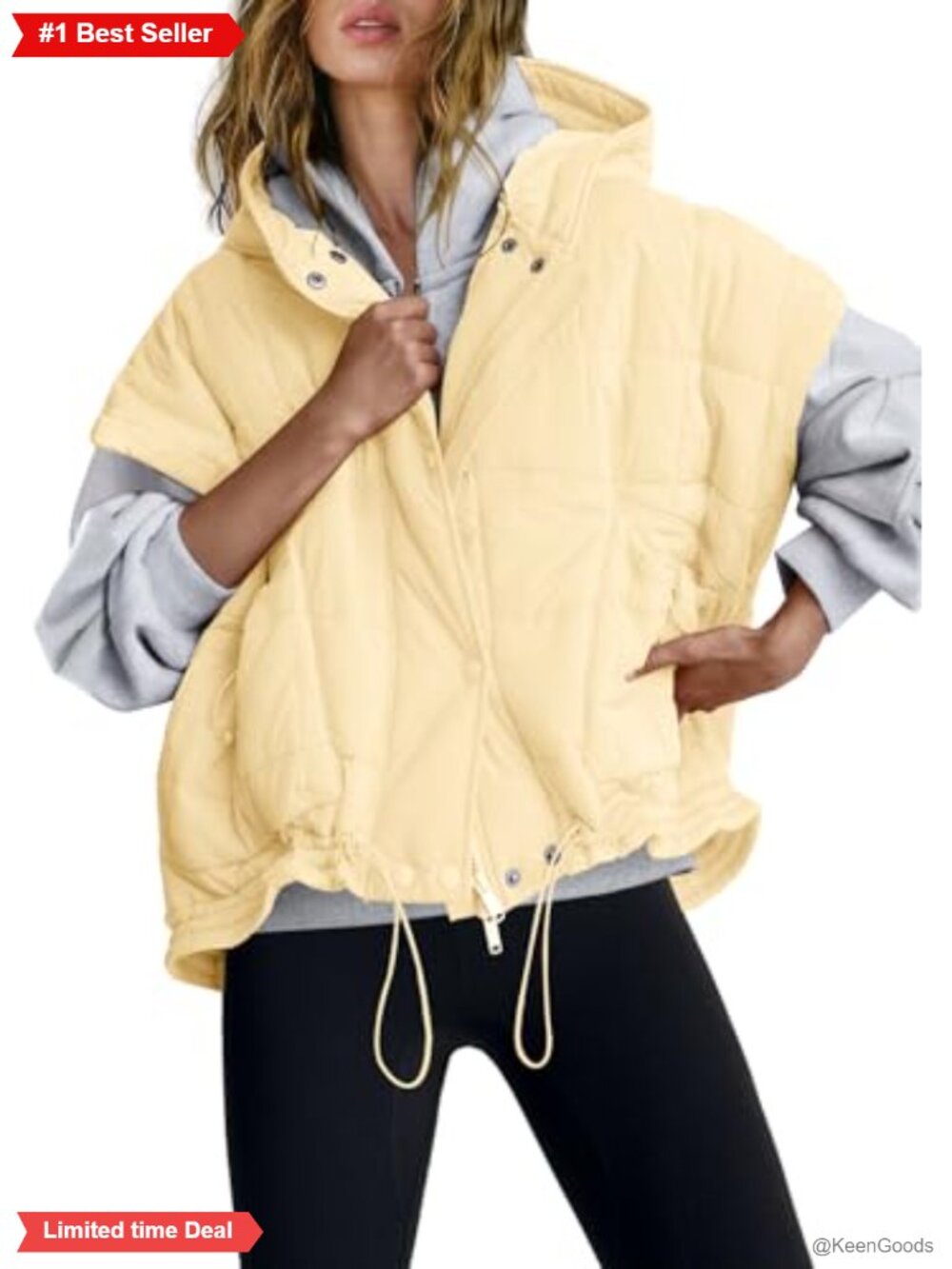 Oversized Quilted Puffer Vest Hooded Sleeveless Zip Winter Layering
